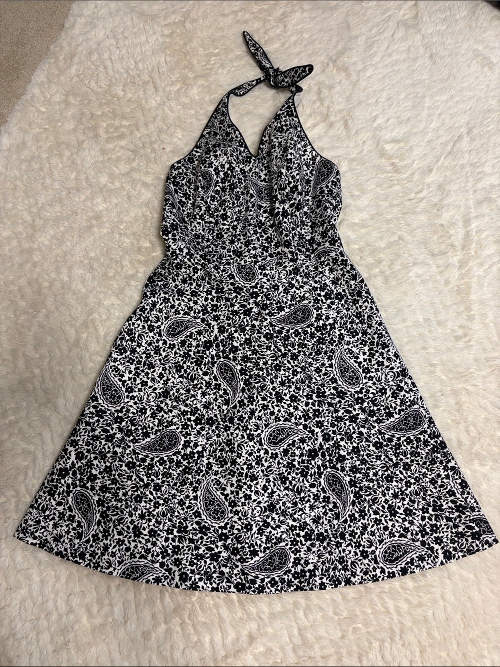 Ann Taylor Black & White Paisley Halter Dress 2P